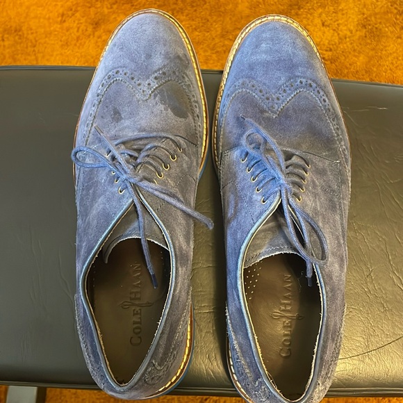 Blue suede Cole Haan dress shoes. - Picture 1 of 7